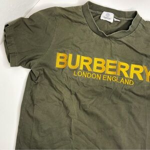 BURBERRY Olive Green T-Shirt Gold Embroidered Logo | Unisex